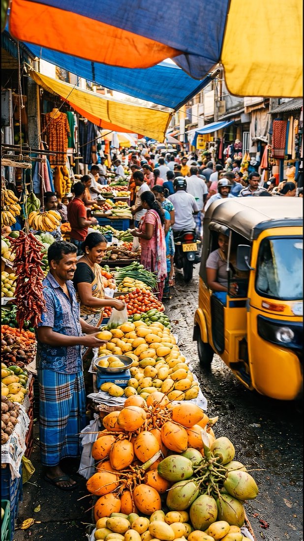Bunter Markt mit Tuk-Tuks